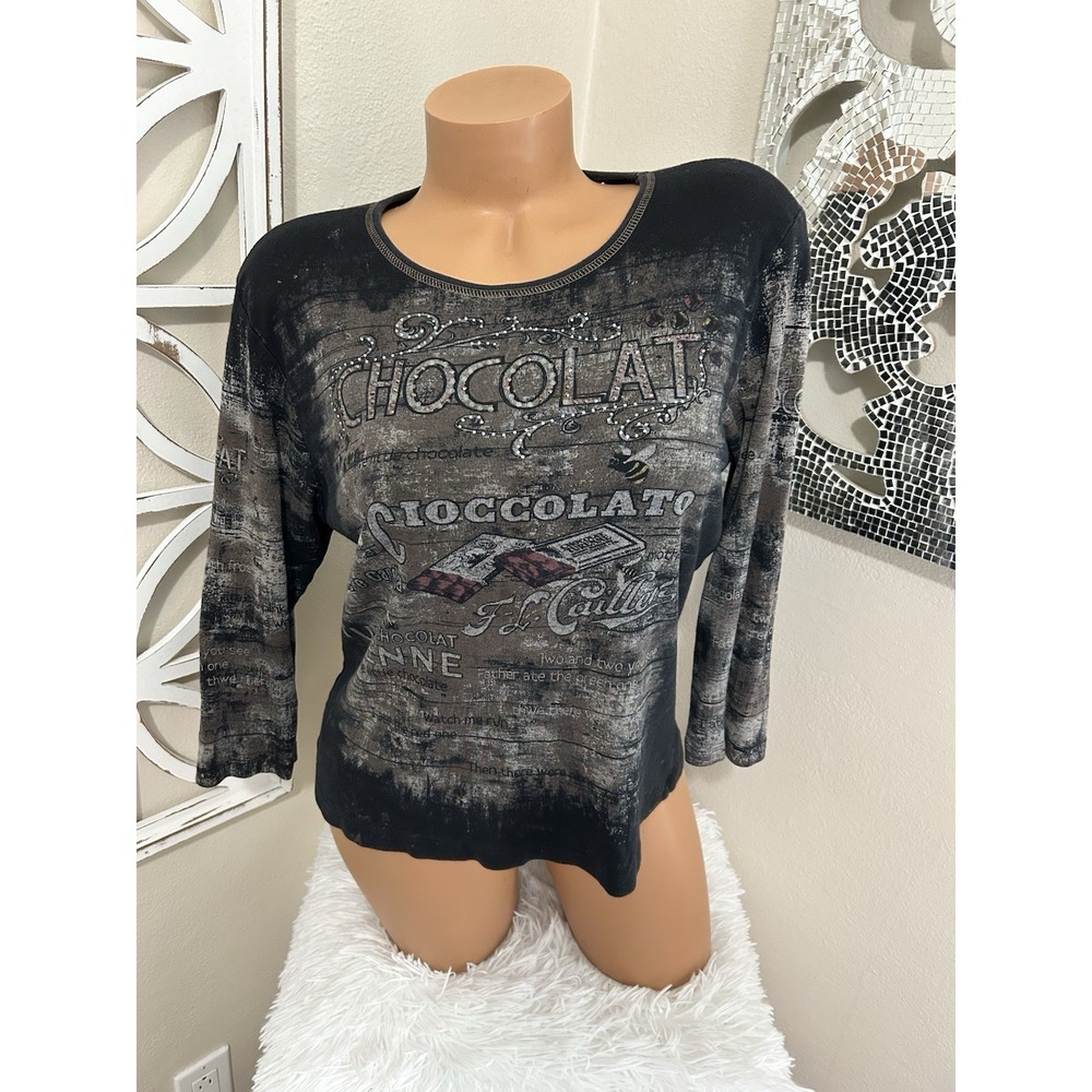 Vintage Cactus Bay LARGE chocolate Embellished 3/4 sleeve baby tee Whimsigoth